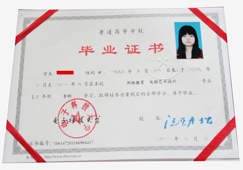 四川新华电脑学院电子科技大学毕业证书样本